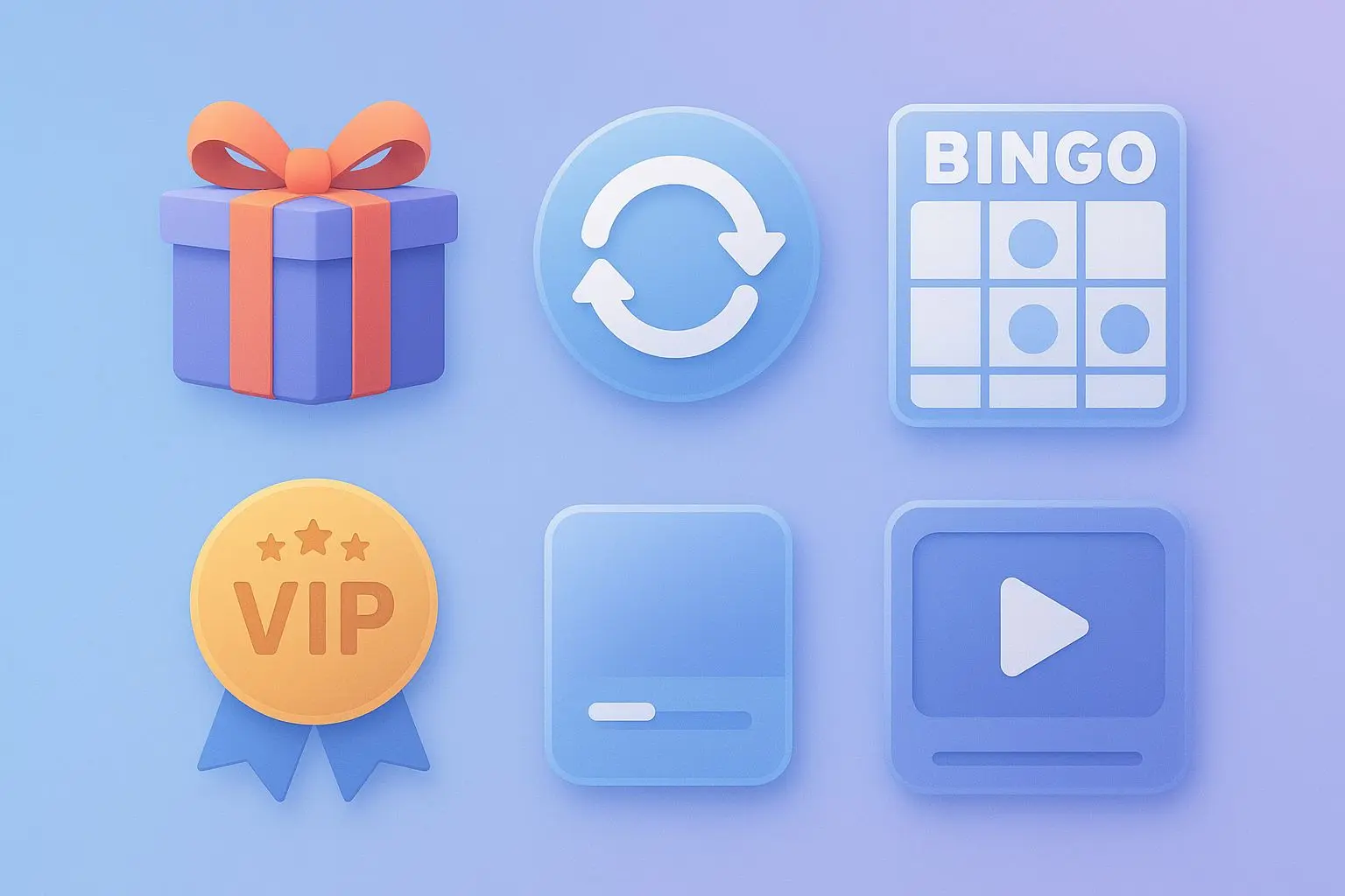 Illustration of welcome, reload, bingo and VIP bonus types