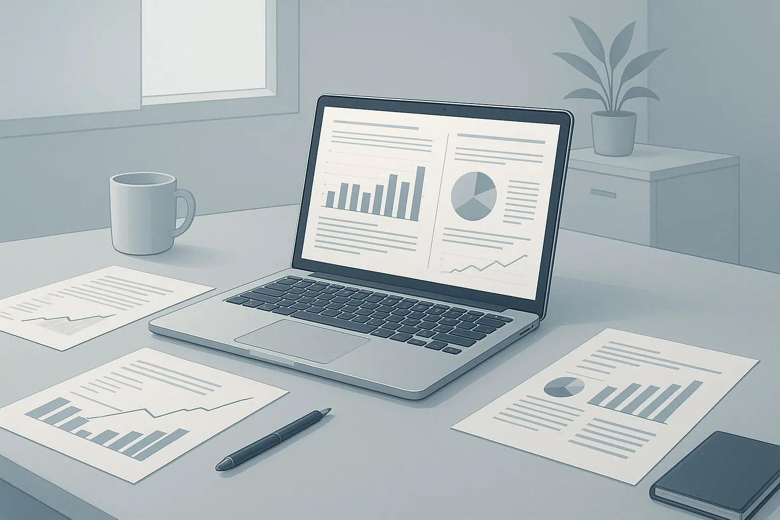 Neutrale illustratie van expertwerkplek voor analyse van bonusvoorwaarden