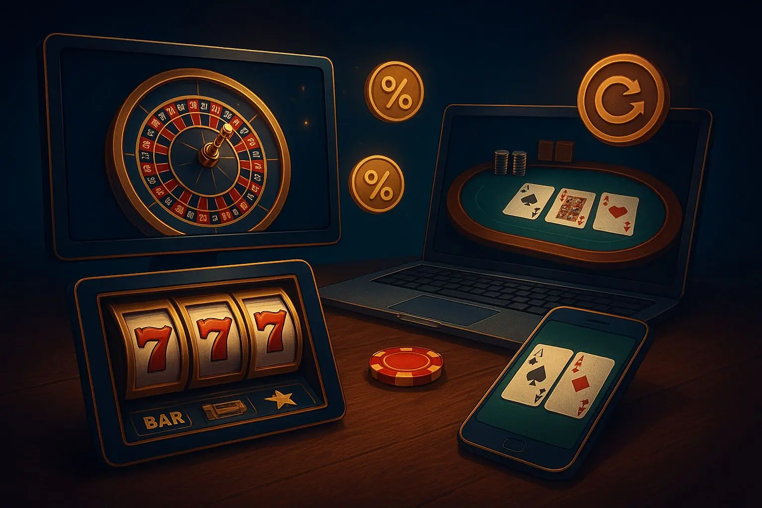 Different game categories with cashback percentage visual