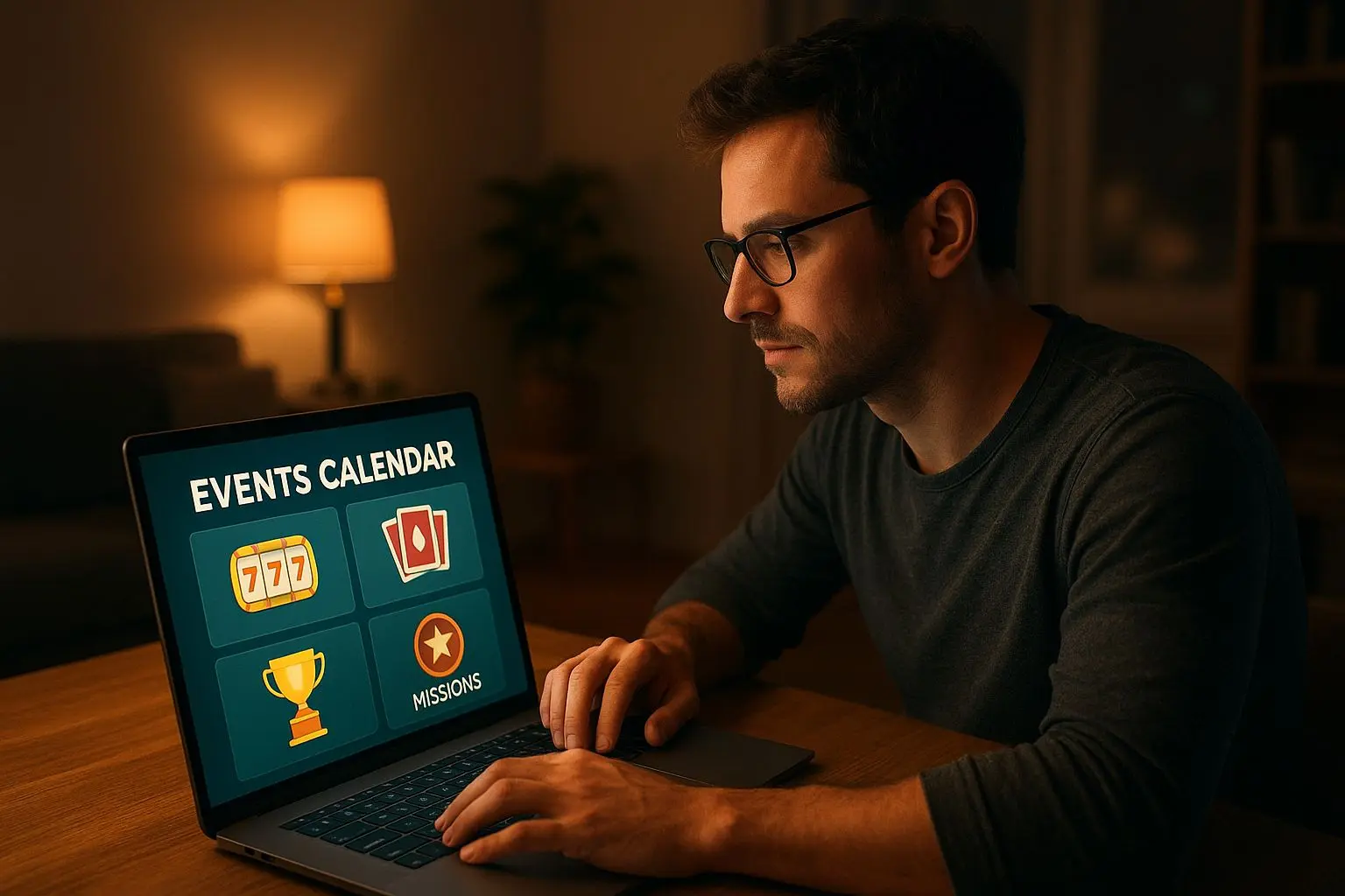 Player viewing an online events calendar on a laptop