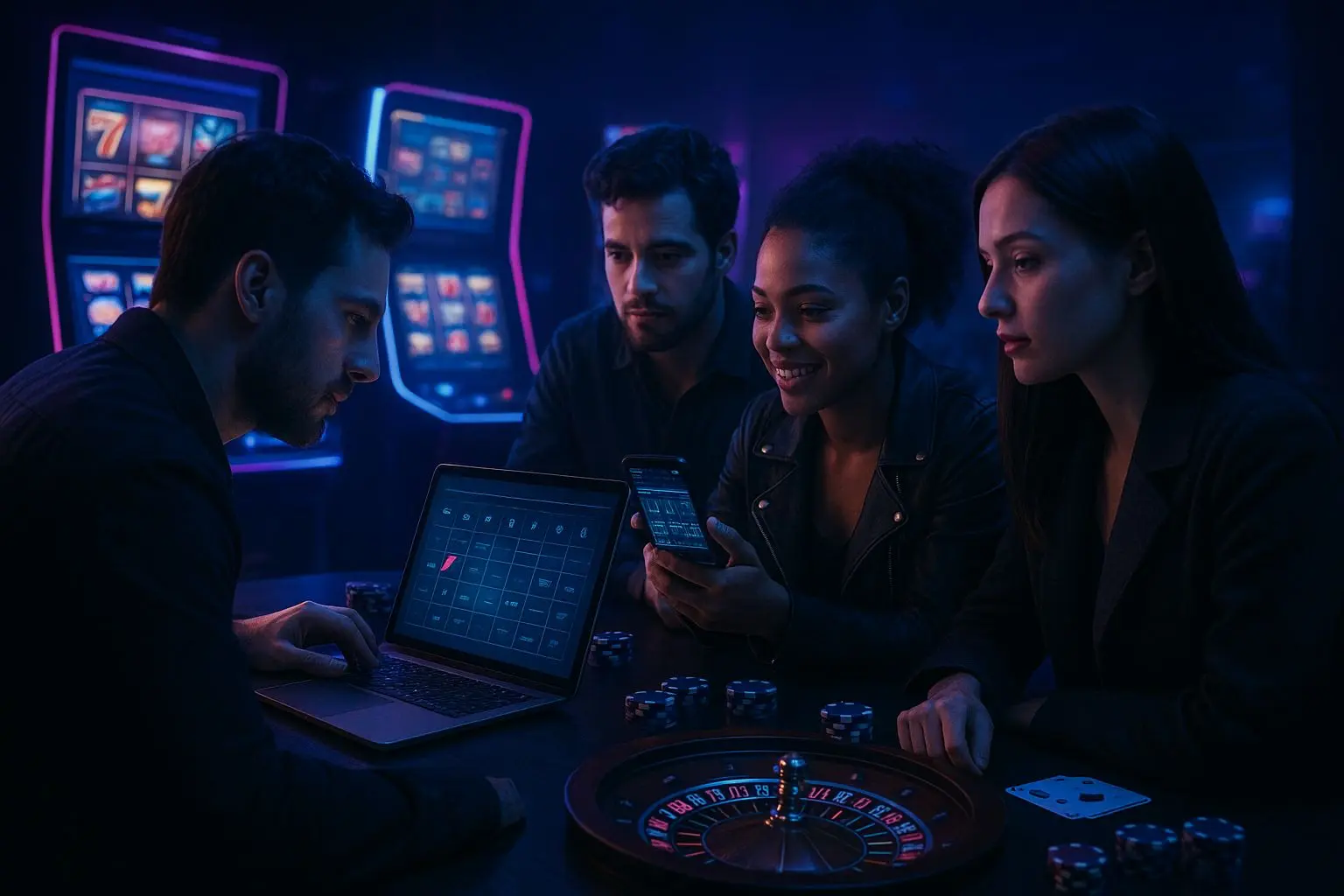 Evening online gaming event scene with laptop and smartphone calendar display