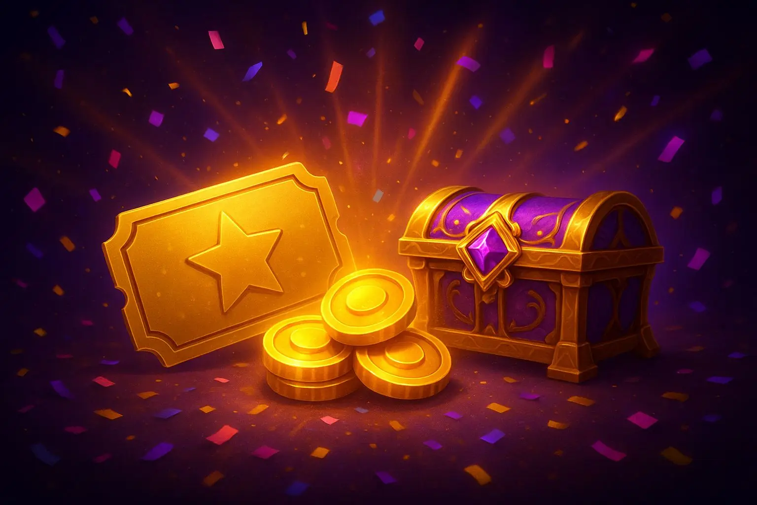 Festive event illustration with lottery ticket and virtual coins