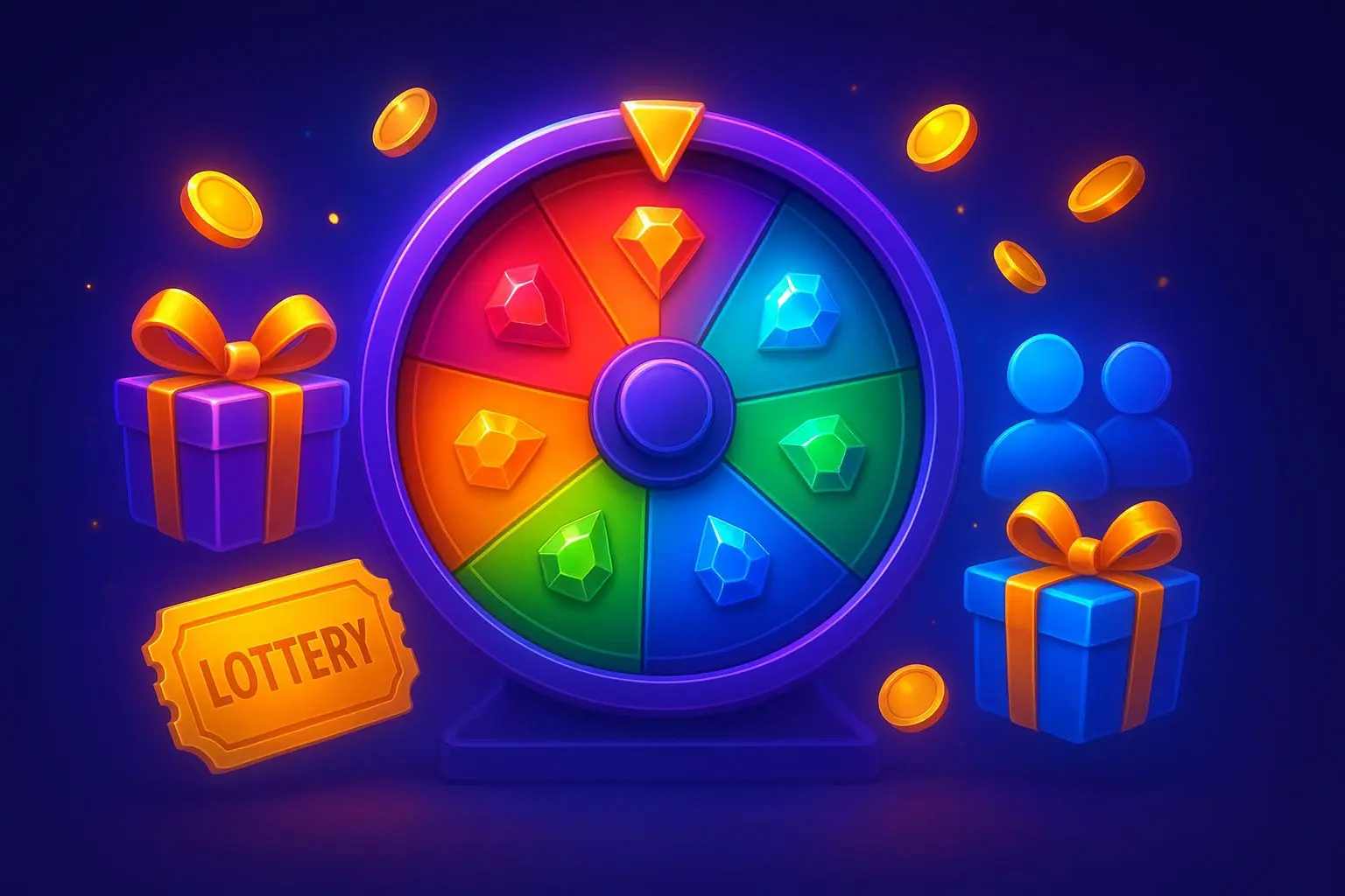Illustration of free coin sources including wheel gifts lottery and friends