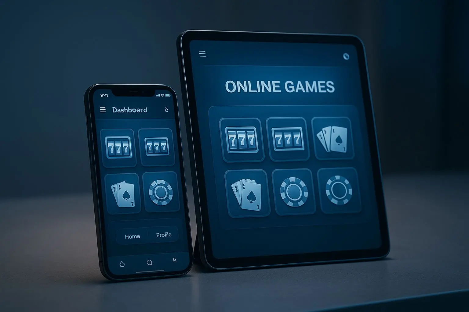 Smartphone and tablet showing a mobile online games interface