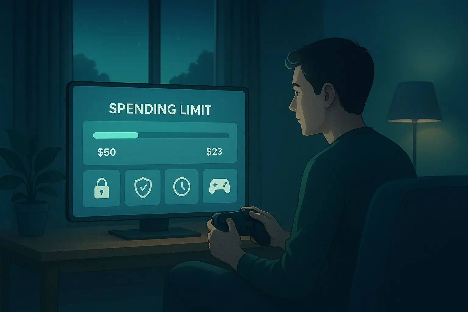 Responsible play and safety themed interface with calm atmosphere