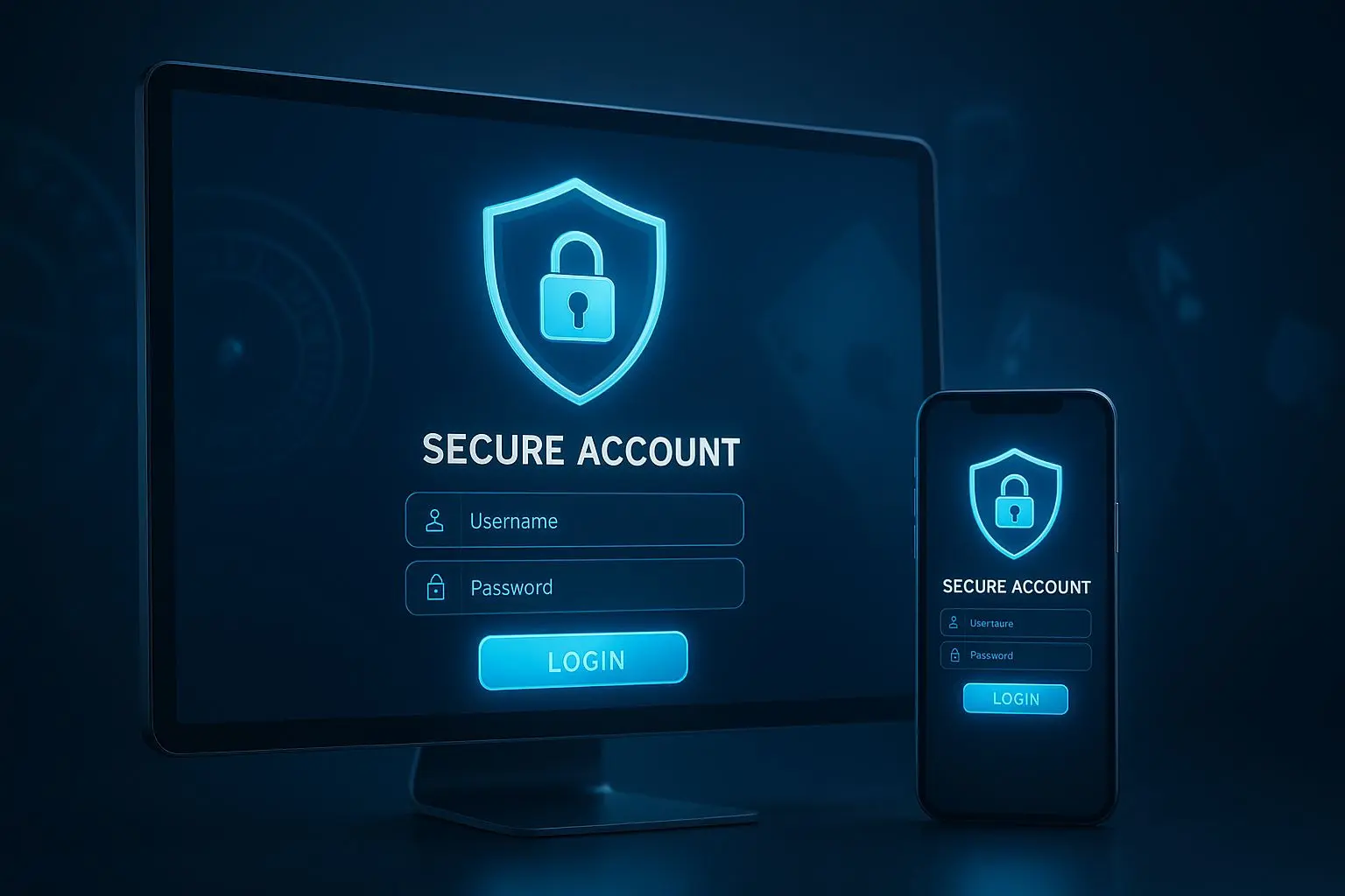Secure account access banner with lock icon and gaming-style interface