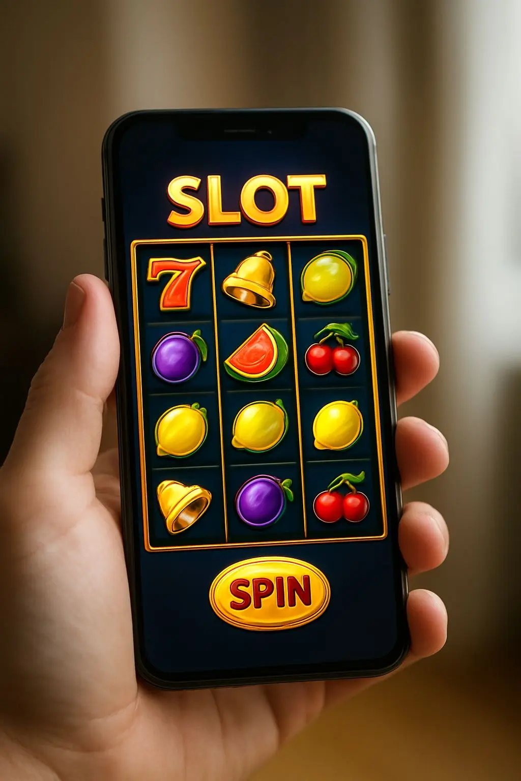 Android phone with a vertical mobile slot game interface