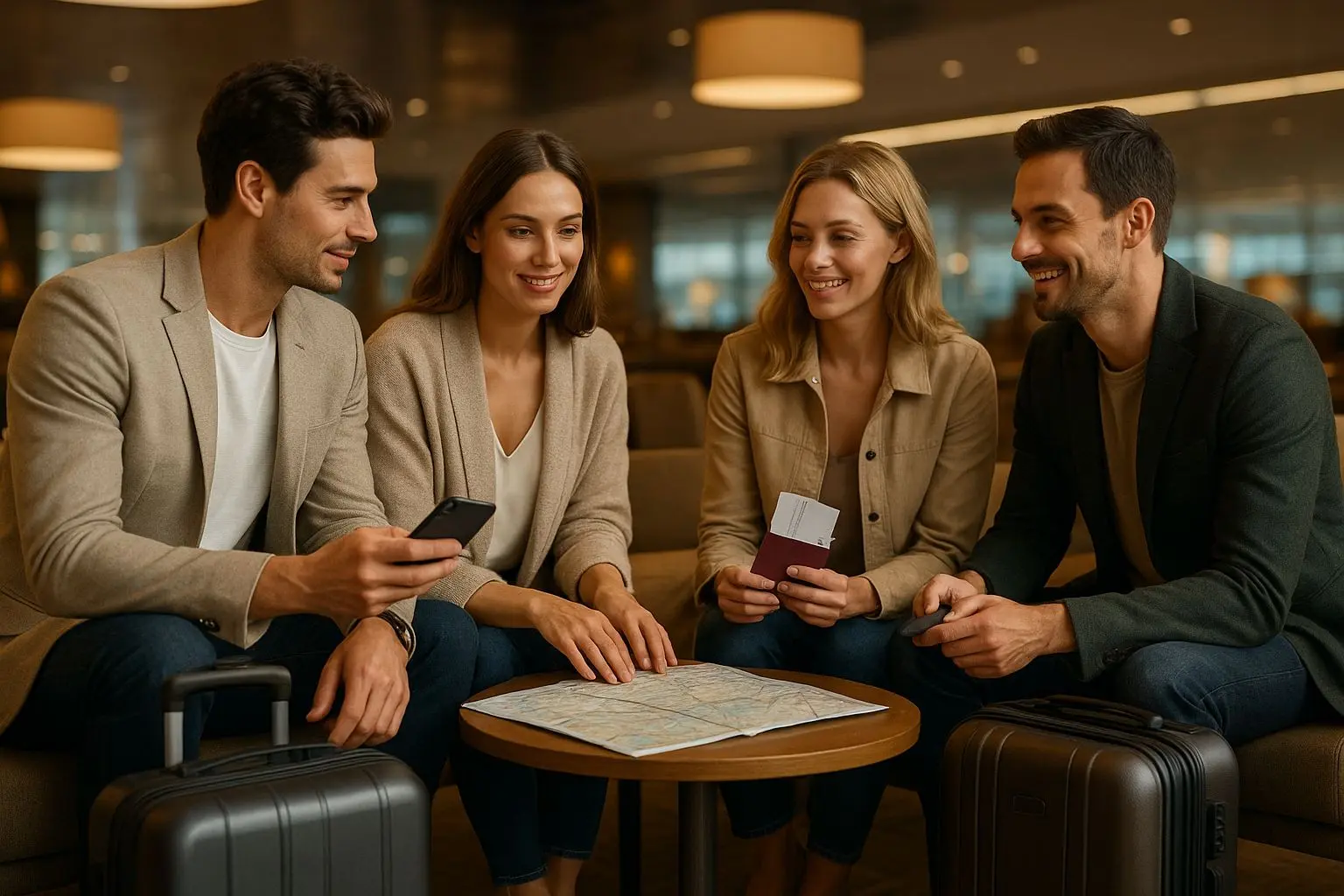 European travellers planning an Indigo Sky trip at the airport