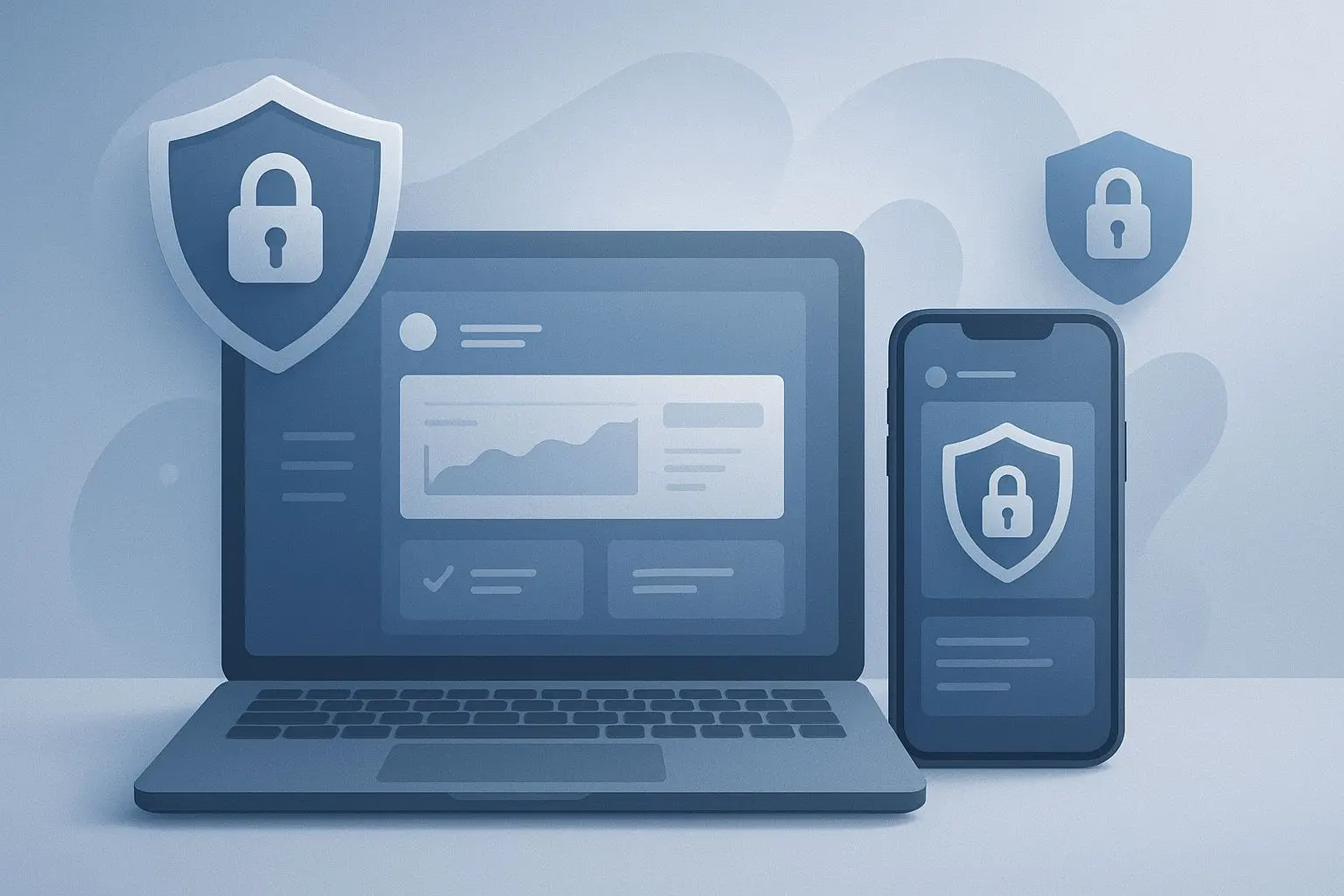 Secure online platform illustration with lock and shield icons