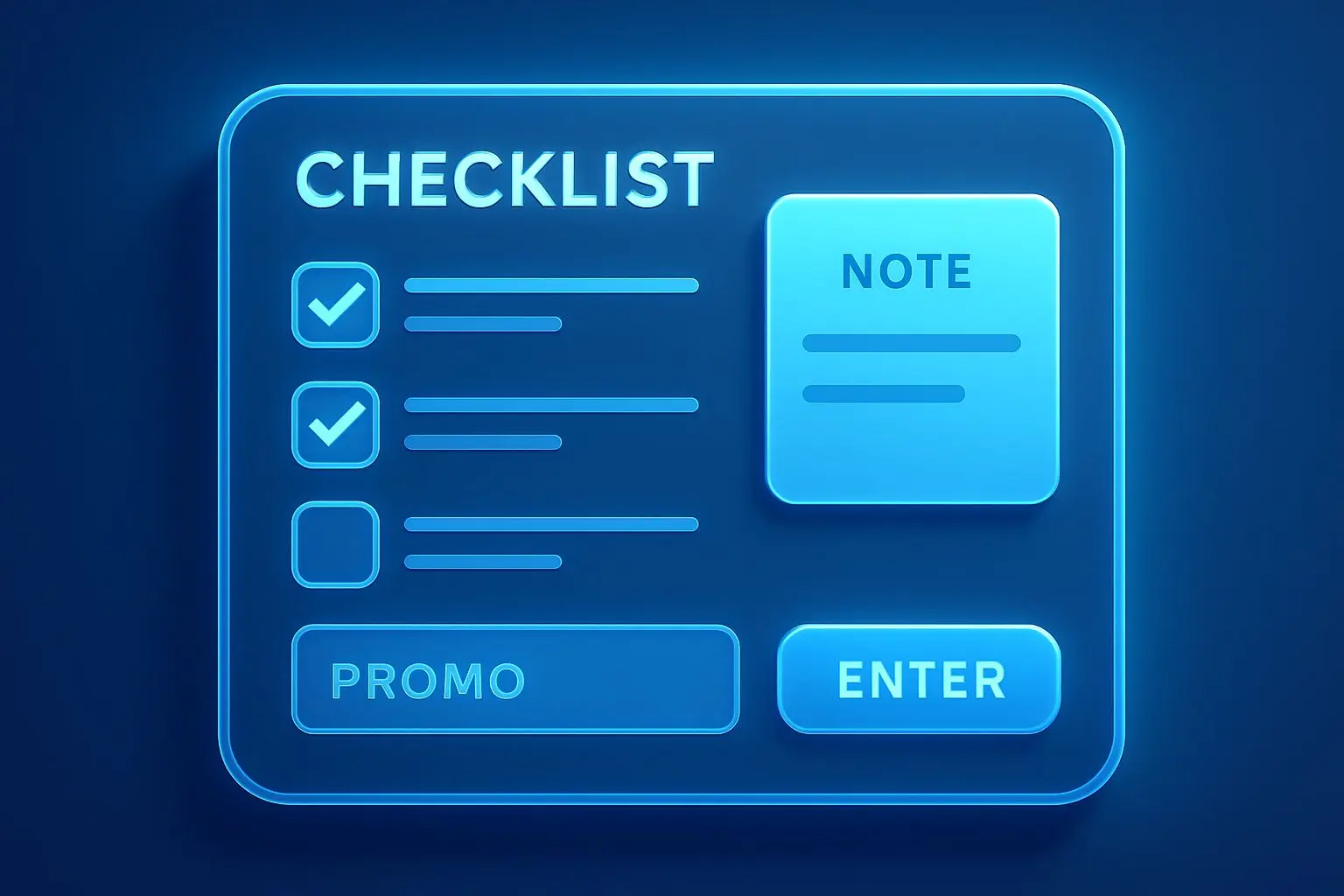 Checklist illustration next to a promo code field