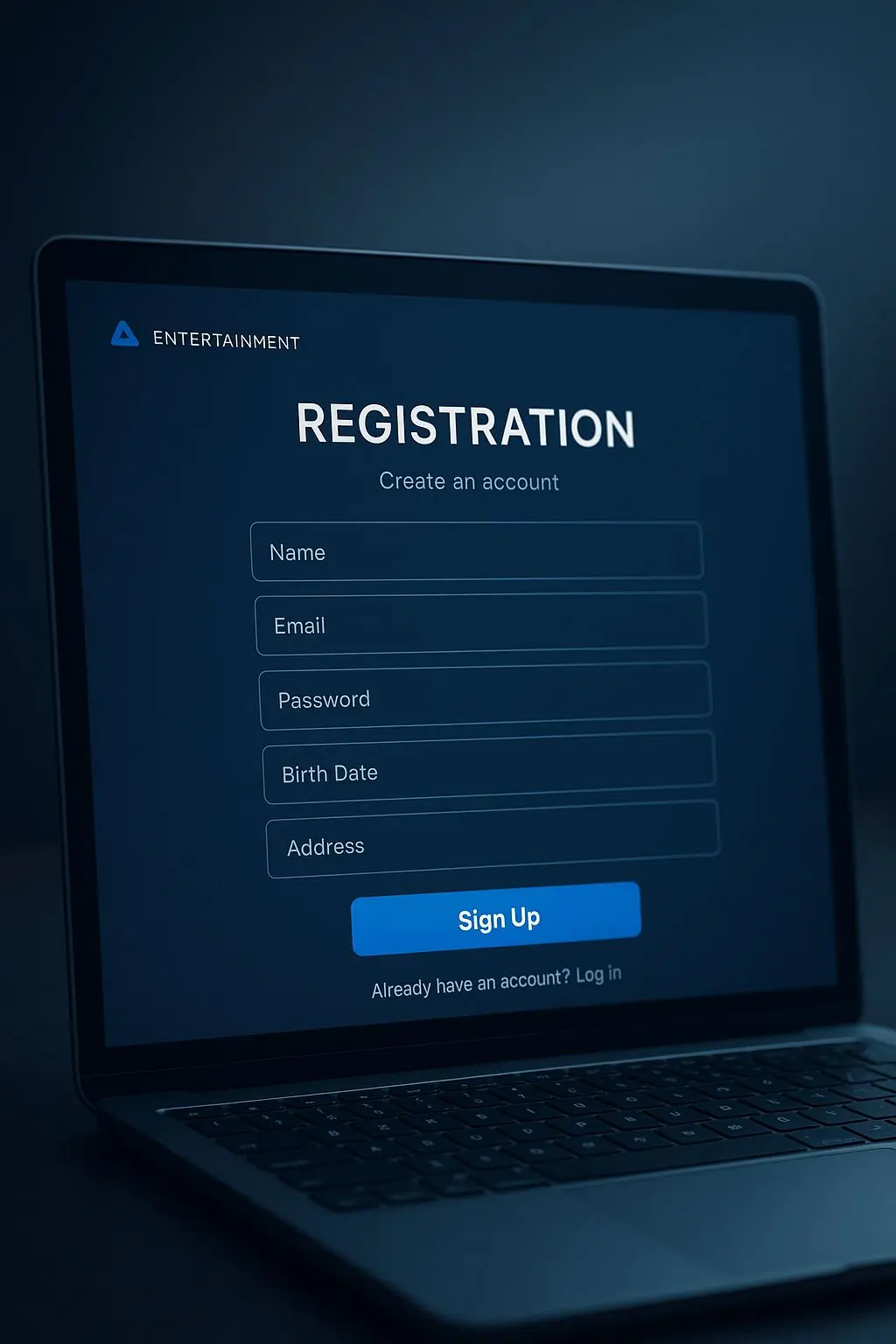 Desktop registration form interface for creating an online account