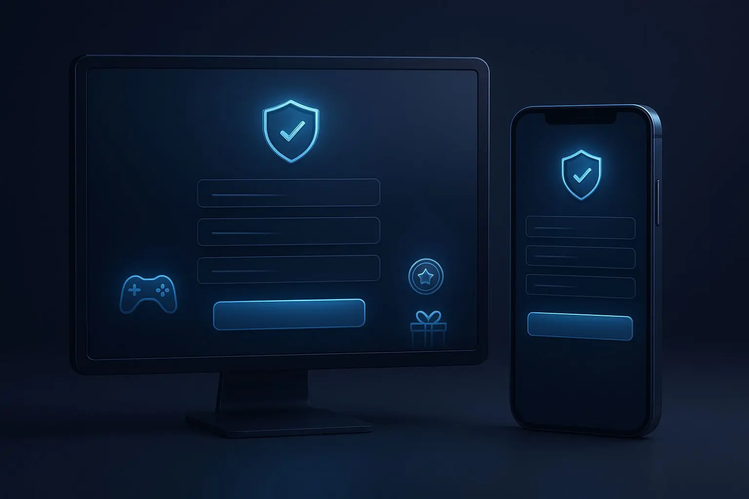 Desktop and mobile registration interface with security and bonus visuals