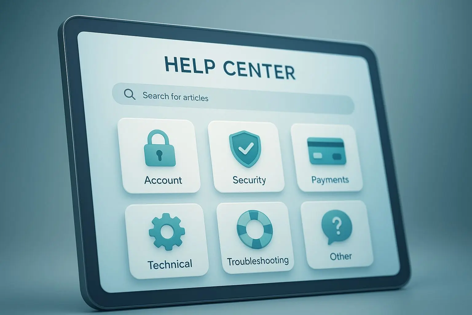 Help center dashboard with main support categories