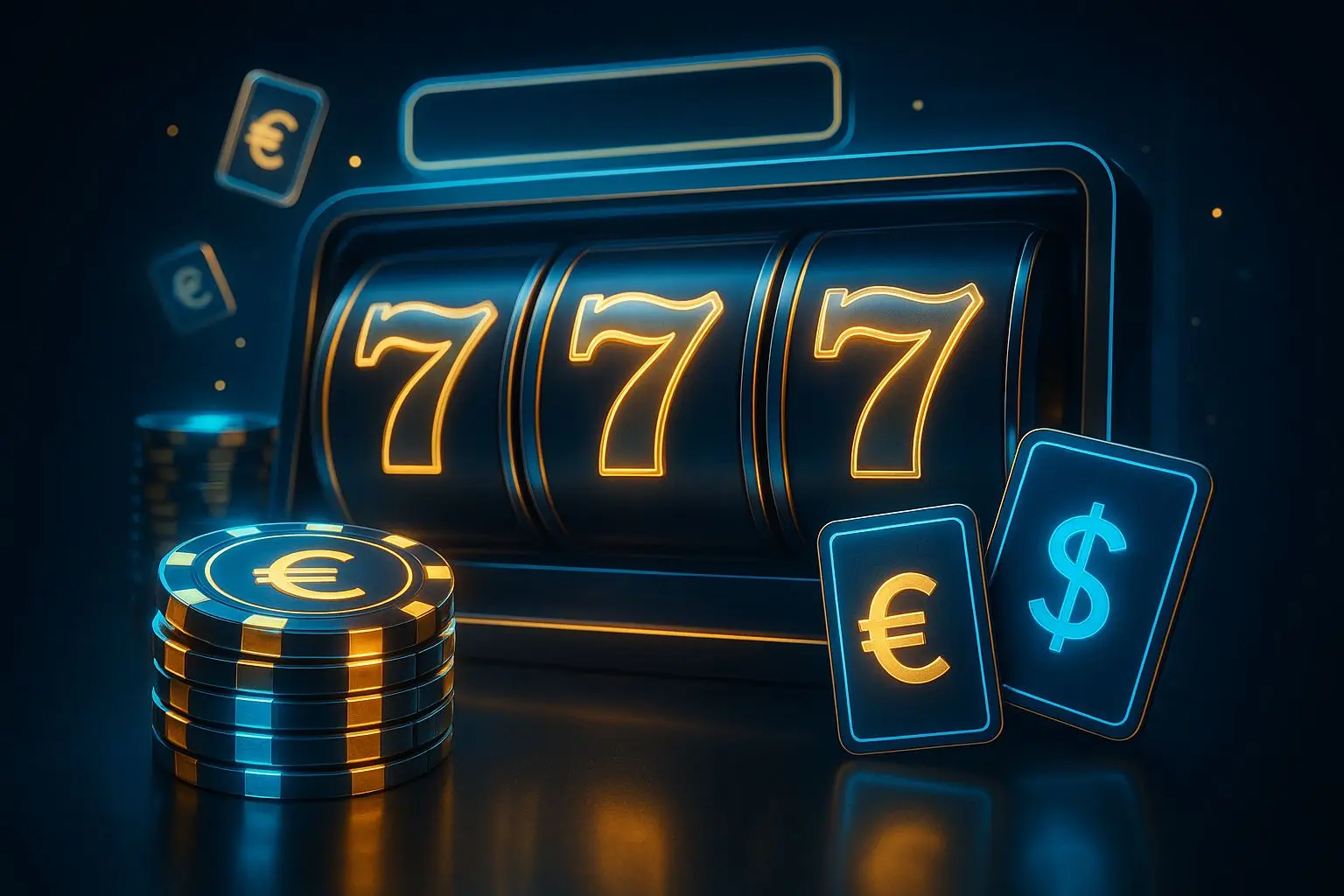 Stylised online entertainment banner with chips, reels and voucher visuals